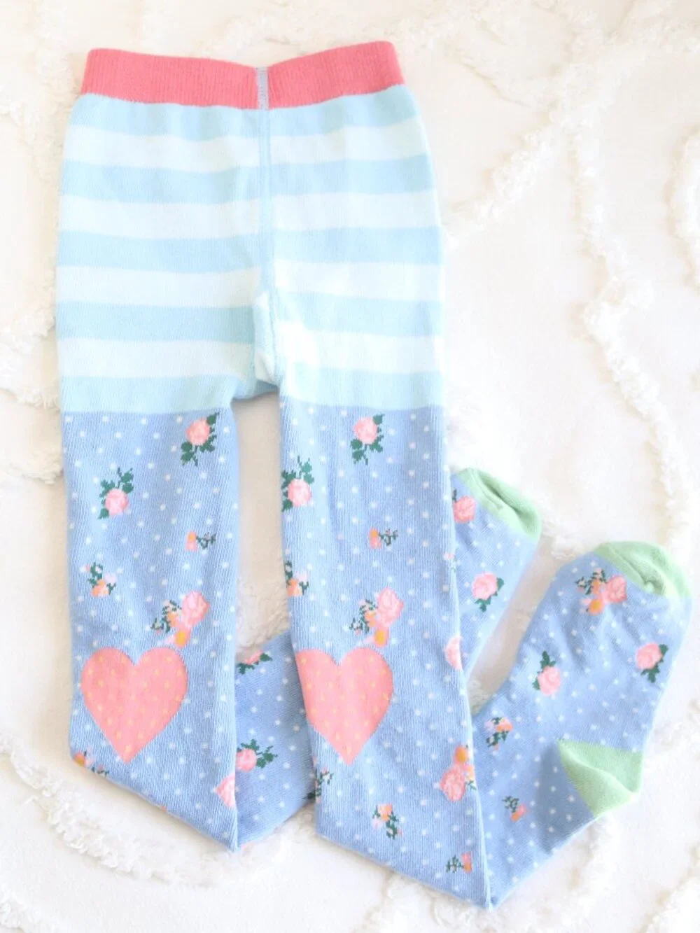 Matilda Jane| Pastel Floral Polka Dot Stripe Beating Heart Knit Tights Xs Sm 4-6
